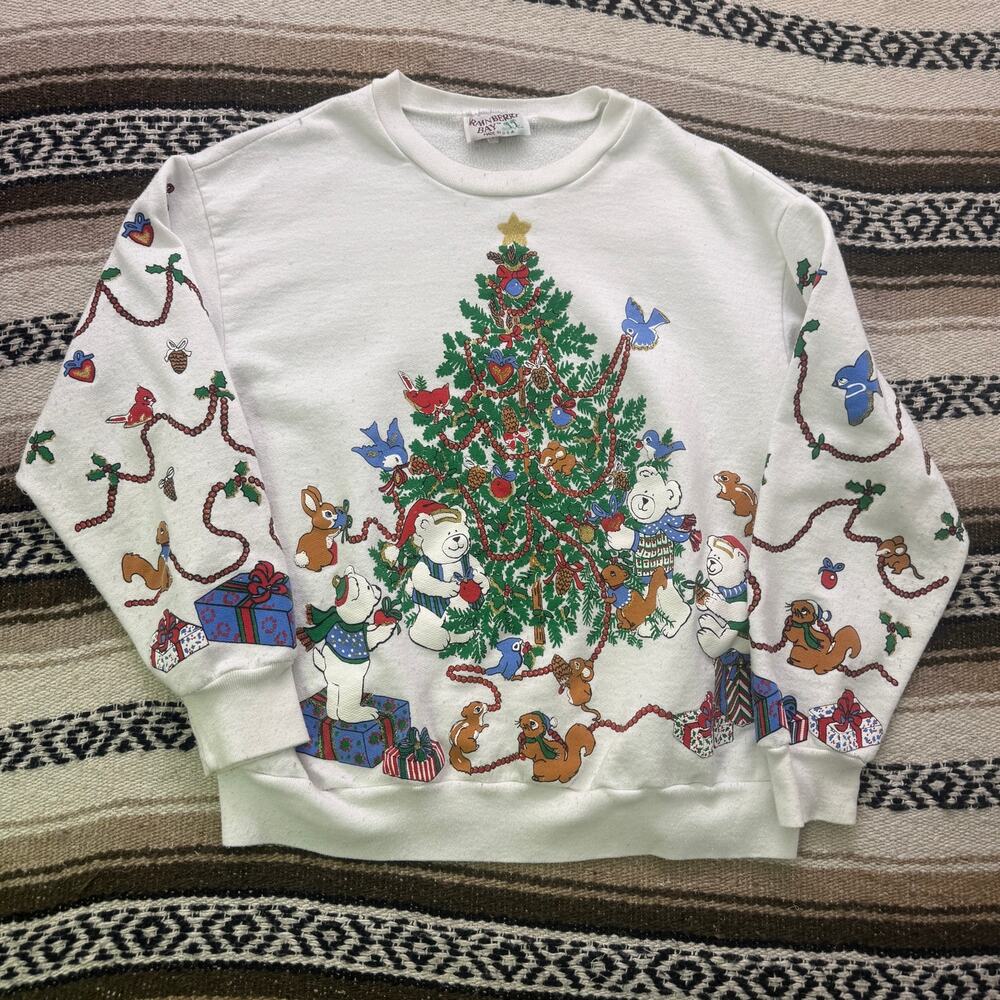 Women's Vintage 90's Christmas Tree Ugly Sweater Crewneck Sweatshirt Sz Large